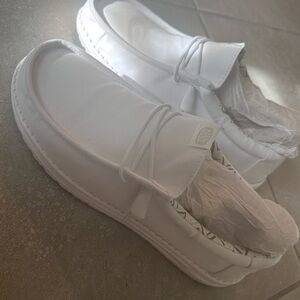 Hey Dude. White Slip-On Loafers. Worn once. Men’s size 13.